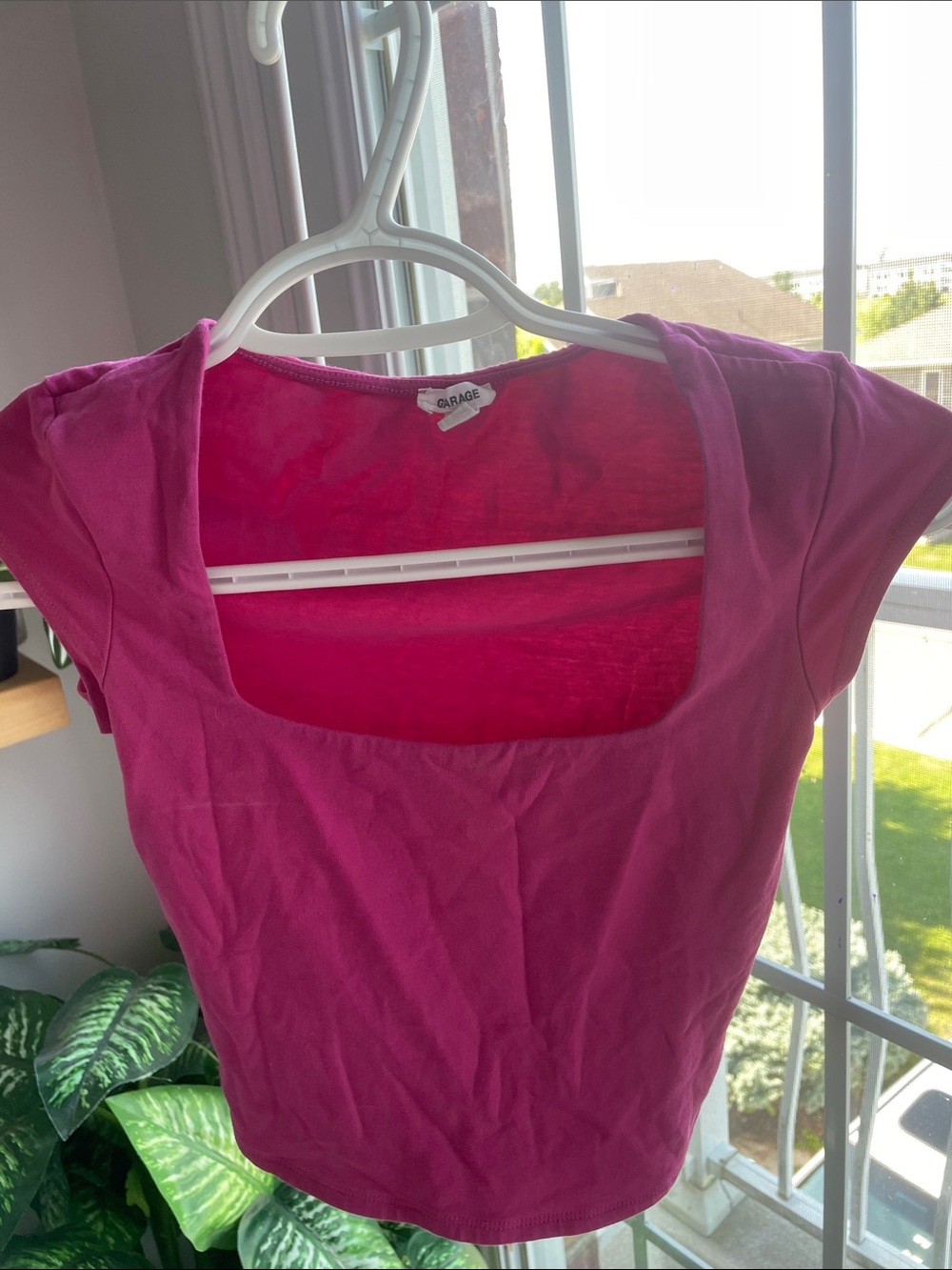Garage Hot Pink Square Neck Cropped Tee